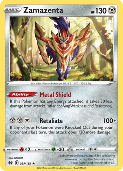 Zamazenta Pokemon card from Crown Zenith, card number 97