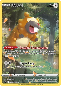 Bidoof Pokemon card from Crown Zenith Galarian Gallery, card number GG29