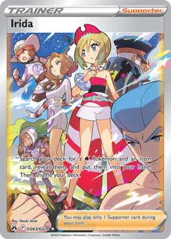 Irida Pokemon card from Crown Zenith Galarian Gallery, card number GG63