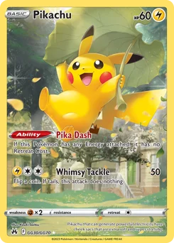 Pikachu Pokemon card from Crown Zenith Galarian Gallery, card number GG30