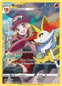 Braixen Pokemon card from Silver Tempest Trainer Gallery, card number TG01