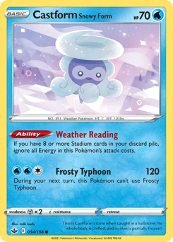 Castform Snowy Form Pokemon card from Chilling Reign, card number 34
