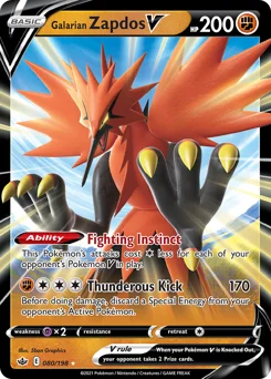 Galarian Zapdos V Pokemon card from Chilling Reign, card number 80
