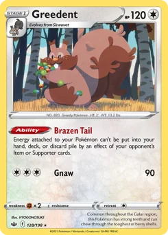 Greedent Pokemon card from Chilling Reign, card number 128