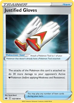 Justified Gloves Pokemon card from Chilling Reign, card number 143