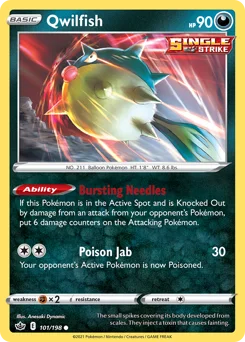 Qwilfish Pokemon card from Chilling Reign, card number 101
