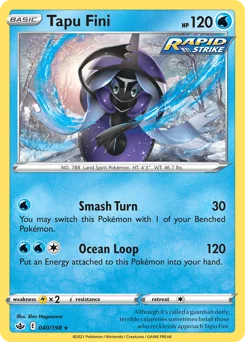 Tapu Fini Pokemon card from Chilling Reign, card number 40