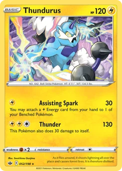 Thundurus Pokemon card from Chilling Reign, card number 52