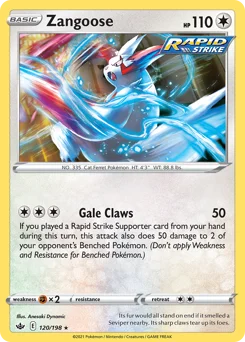 Zangoose Pokemon card from Chilling Reign, card number 120