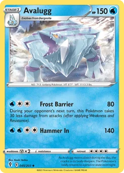 Avalugg Pokemon card from Evolving Skies, card number 45