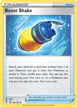 Boost Shake Pokemon card from Evolving Skies, card number 142