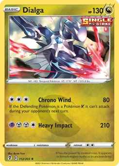 Dialga Pokemon card from Evolving Skies, card number 112