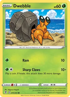 Dwebble Pokemon card from Evolving Skies, card number 11