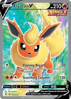 Flareon V Pokemon card from Evolving Skies, card number 169