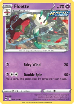 Floette Pokemon card from Evolving Skies, card number 72