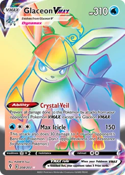 Glaceon VMAX Pokemon card from Evolving Skies, card number 208