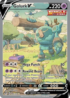 Golurk V Pokemon card from Evolving Skies, card number 182