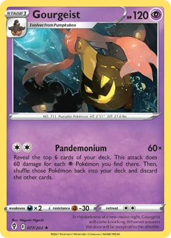 Gourgeist Pokemon card from Evolving Skies, card number 77