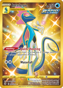 Inteleon Pokemon card from Evolving Skies, card number 227