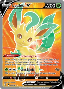 Leafeon V Pokemon card from Evolving Skies, card number 166