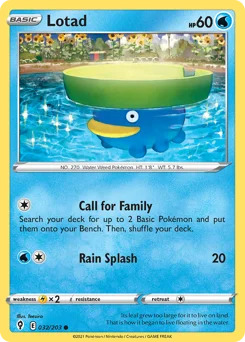 Lotad Pokemon card from Evolving Skies, card number 32