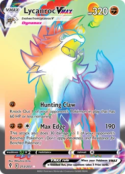 Lycanroc VMAX Pokemon card from Evolving Skies, card number 213