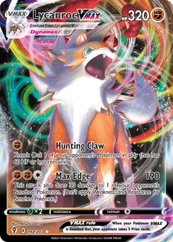 Lycanroc VMAX Pokemon card from Evolving Skies, card number 92