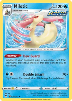 Milotic Pokemon card from Evolving Skies, card number 38