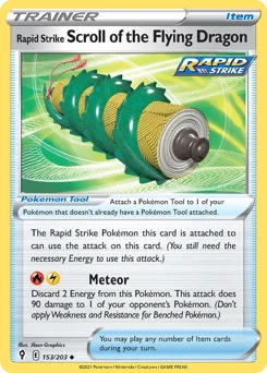 Rapid Strike Scroll of the Flying Dragon Pokemon card from Evolving Skies, card number 153