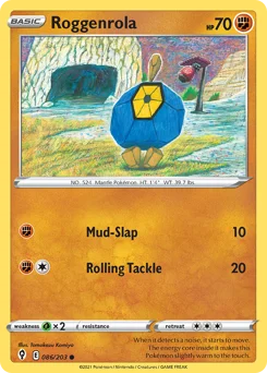 Roggenrola Pokemon card from Evolving Skies, card number 86