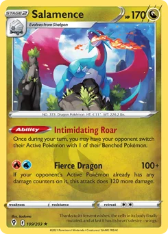 Salamence Pokemon card from Evolving Skies, card number 109