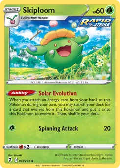 Skiploom Pokemon card from Evolving Skies, card number 3