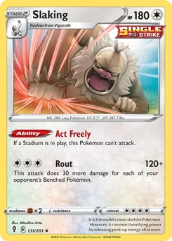 Slaking Pokemon card from Evolving Skies, card number 131