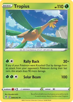 Tropius Pokemon card from Evolving Skies, card number 6