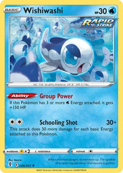 Wishiwashi Pokemon card from Evolving Skies, card number 46