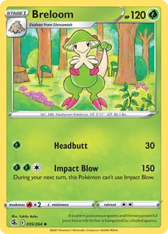 Breloom Pokemon card from Fusion Strike, card number 5