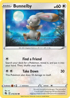 Bunnelby Pokemon card from Fusion Strike, card number 214