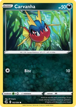 Carvanha Pokemon card from Fusion Strike, card number 162