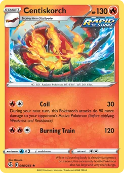 Centiskorch Pokemon card from Fusion Strike, card number 48