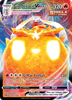 Cinderace VMAX Pokemon card from Fusion Strike, card number 45