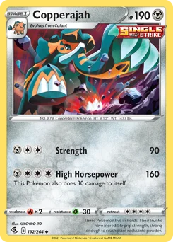 Copperajah Pokemon card from Fusion Strike, card number 192