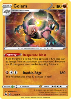 Golem Pokemon card from Fusion Strike, card number 137