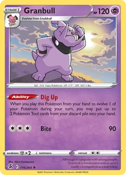 Granbull Pokemon card from Fusion Strike, card number 116