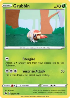 Grubbin Pokemon card from Fusion Strike, card number 18