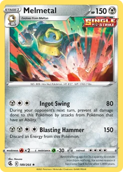 Melmetal Pokemon card from Fusion Strike, card number 189
