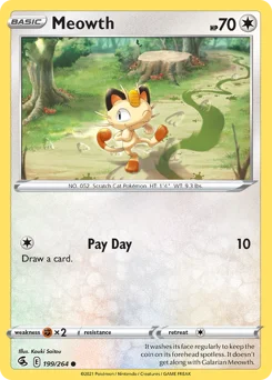 Meowth Pokemon card from Fusion Strike, card number 199