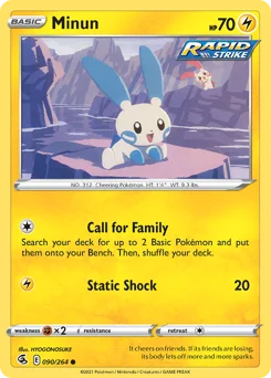 Minun Pokemon card from Fusion Strike, card number 90