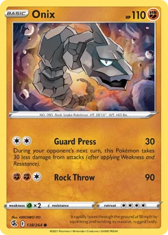 Onix Pokemon card from Fusion Strike, card number 138