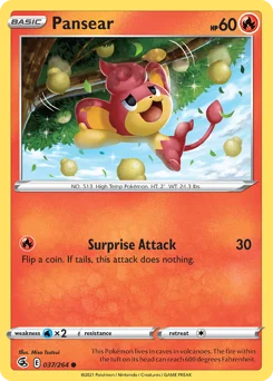 Pansear Pokemon card from Fusion Strike, card number 37