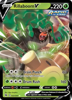 Rillaboom V Pokemon card from Fusion Strike, card number 22